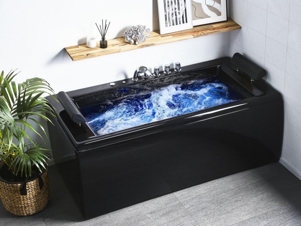 Whirlpool Badewanne Manhattan schwarz mit 14 Massage Düsen + LED Beleuchtung  172x83 cm Luxus Spa für Bad günstig