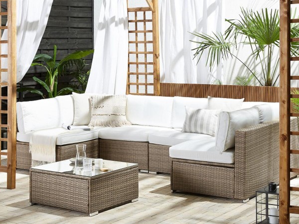 Rattan garden furniture set „Berlin" rattan lounge for garden terrace balcony couch rattanlounge brown white