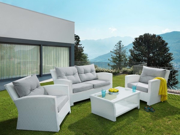 Rattan garden furniture set „Sylt“ rattan lounge for garden terrace balcony couch rattanlounge white