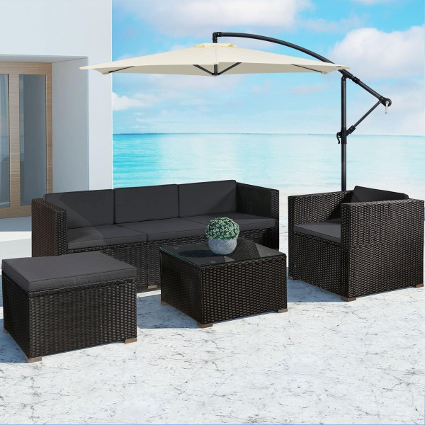 Rattan garden furniture set Palermo black + grey rattan lounge for garden terrace balcony couch rattan