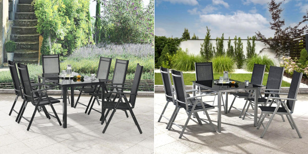 Aluminum garden furniture set Monaco seating group dark gray or silver table with 6 chairs for 6 people terrace garden balcony