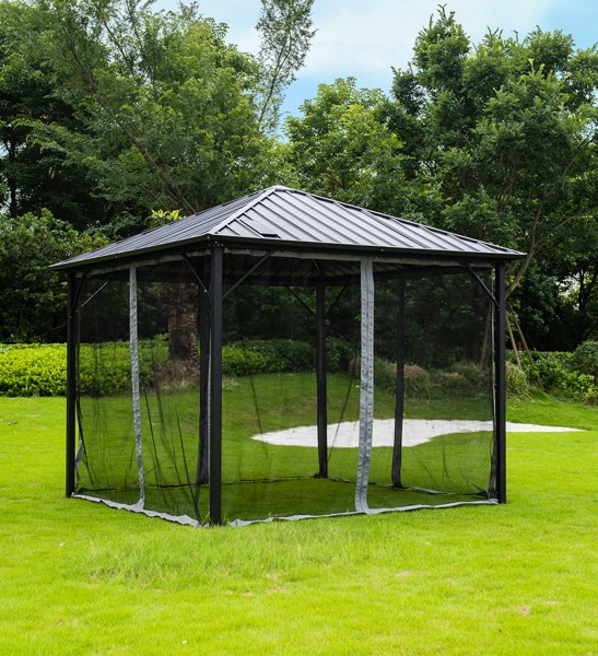 Designer Garten Pavillon Aruba Whirlpool Überdachung Gartenpavillon mit 8 LED Streben Solar Panel Gartenzelt Insektenschutz Sonnenschutz Windschutz anthrazit