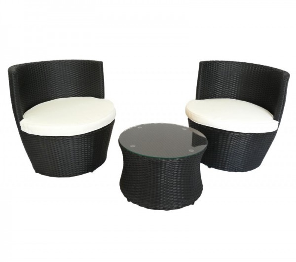 Rattan garden furniture set „Cari“ color black mini rattan lounge for garden, balcony or terrace couch small rattanlounge