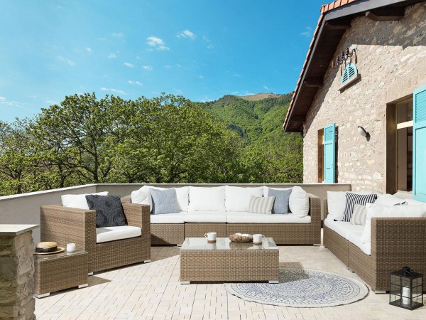 Rattan garden furniture set „Malta“ XXL rattan lounge for garden terrace balcony couch rattanlounge light brown