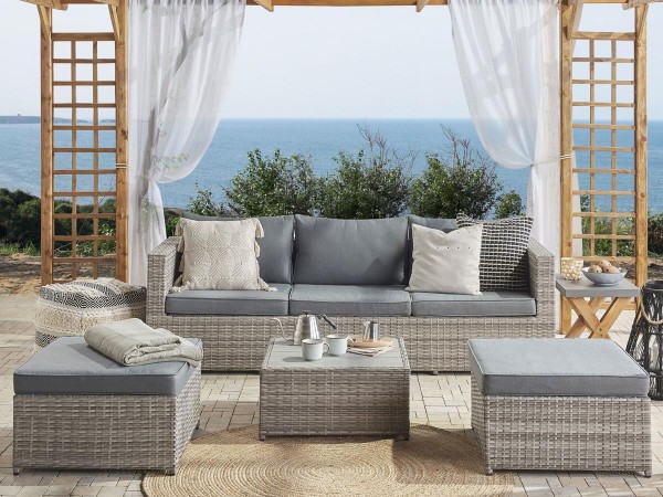 Rattan Gartenmöbel Set Samara Sitzgruppe Rattanlounge für Garten Terrasse Balkon Couch Rattanmöbel taupe grau