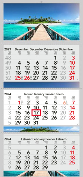3 month calendar 2024 motif Photo calendar beach maledives island without advertising Wall Multi-block calendar