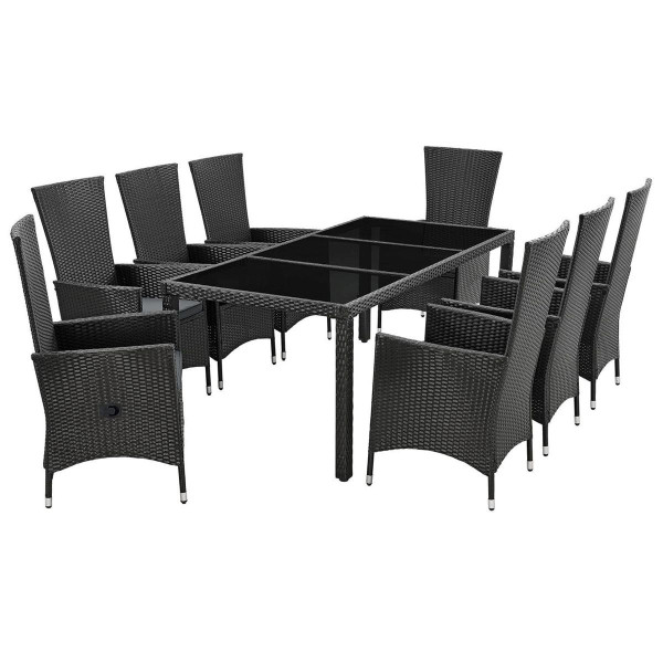 Rattan Gartenmöbel Set Rom schwarz od. grau Sitzgruppe Tisch mit 8 x Stuhl + Gartentisch 190 cm Rattanmöbel günstig für Garten Terrasse Balkon