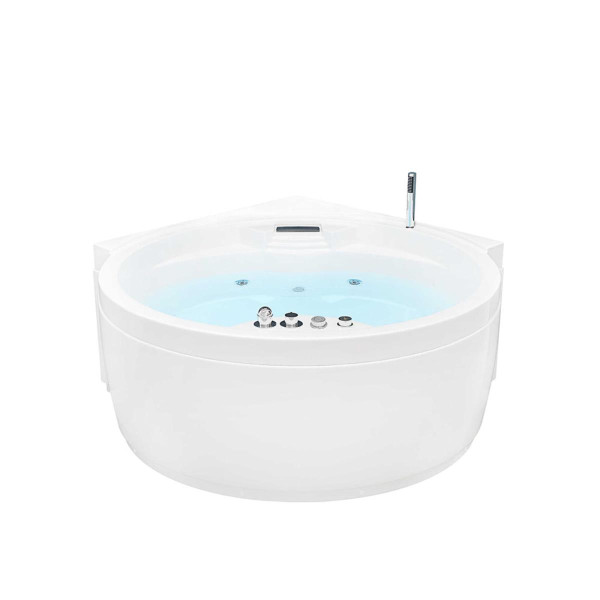 Whirlpool Badewanne Genf rund 149x149 cm mit 6 Massage Düsen Wasserfall LED Armaturen runder Luxus Spa