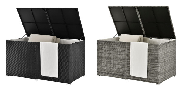 XXL rattan box cushion box Island 145 cm 950 liter rattanbox grey black chest for cushions upholstery pads cheap