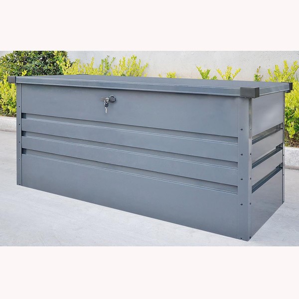 Outdoor XXL Stahlbox Aufbewahrungsbox Megabox 400 / 600 Liter Kissenbox Werkzeugkiste grau Box Truhe für Kissen Polster Auflagen Werkzeug