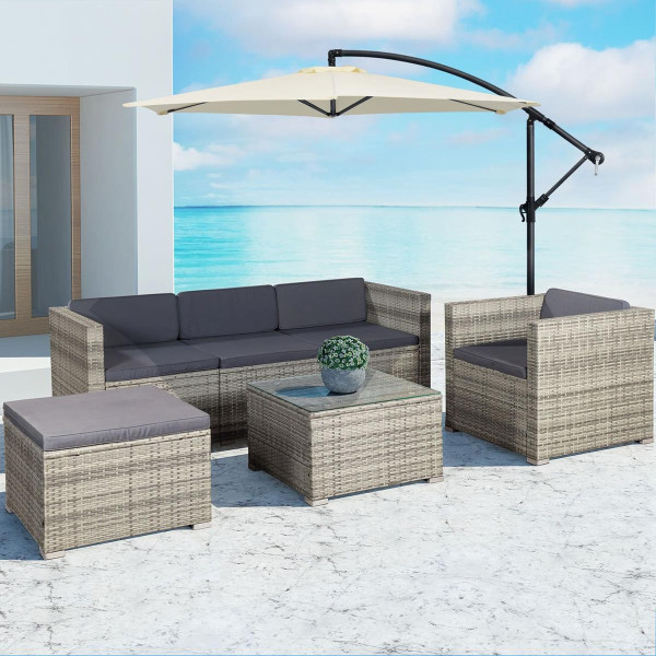 Rattan garden furniture set Palermo beige + grey rattan lounge for garden terrace balcony couch rattan