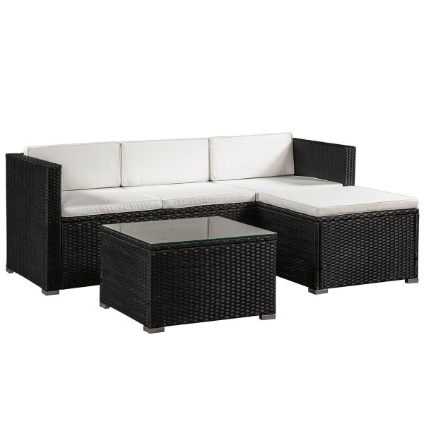 Rattan Gartenmöbel Set Palermo schwarz + weiss Sitzgruppe Rattanlounge für Garten Terrasse Balkon Couch Rattanmöbel