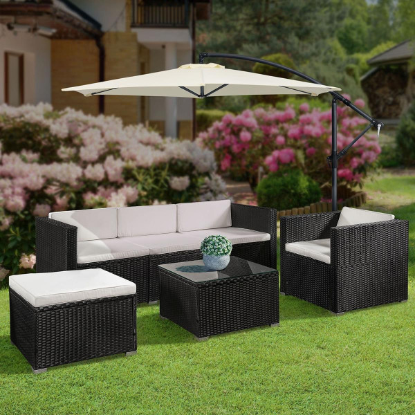 Rattan garden furniture set Palermo black + white rattan lounge for garden terrace balcony couch rattan