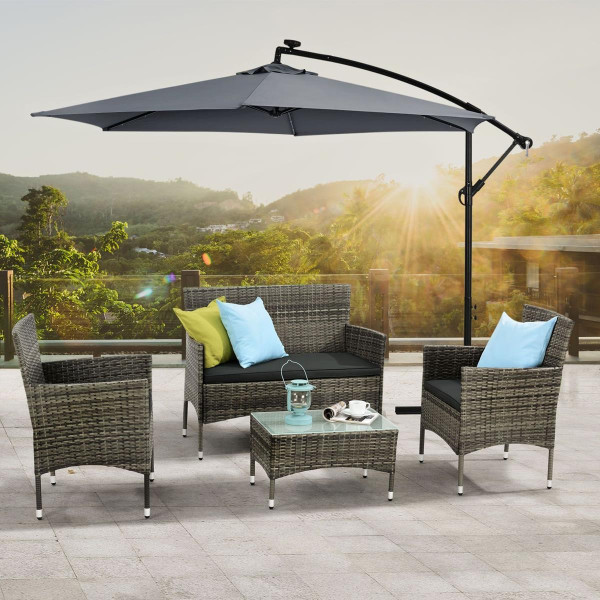 Rattan garden furniture set Florence grey mottled seating group rattan lounge for garden terrace balcony 4 persons
