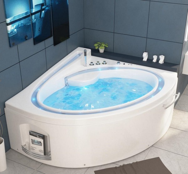 Whirlpool Badewanne Havanna Profi 165x148 cm mit 19 Massage Düsen mit Heizung + Ozon + LED Bachlauf + Radio Luxus Spa für Bad günstig