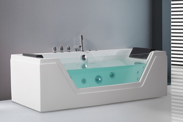 Whirlpool Badewanne Samurai WEISS in 3 Größen mit 10 Massage Düsen + Glas + LED Beleuchtung Luxus Spa für Bad günstig