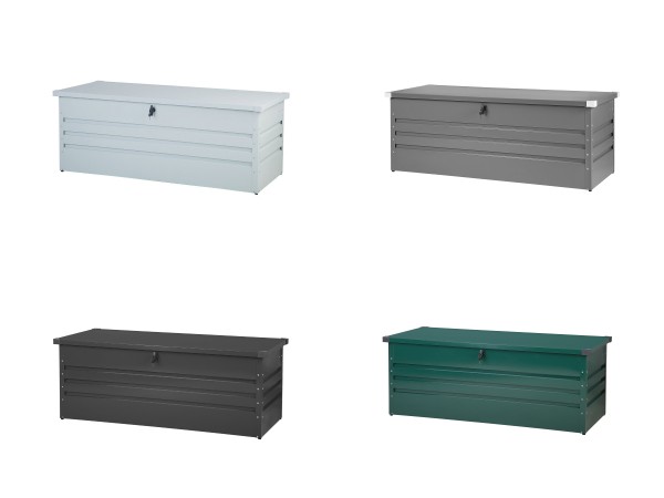 Outdoor XXL steel box 165 cm steelbox 600 liter tool box white grey anthracite green storage chest for cushions upholstery topper tools