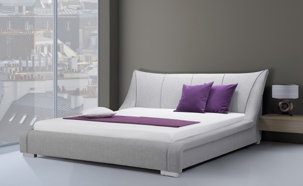 Designer Stoffbett Stoff Bett Polsterbett Royal Farbe grau mit Lattenrost Doppelbett günstig