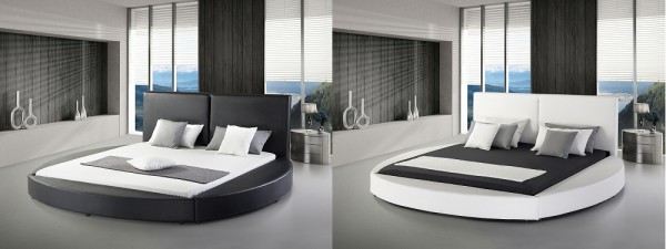 Designer ECHTLEDER Rundbett rundes Lederbett "Luna" schwarz oder weiss Polsterbett mit Lattenrost