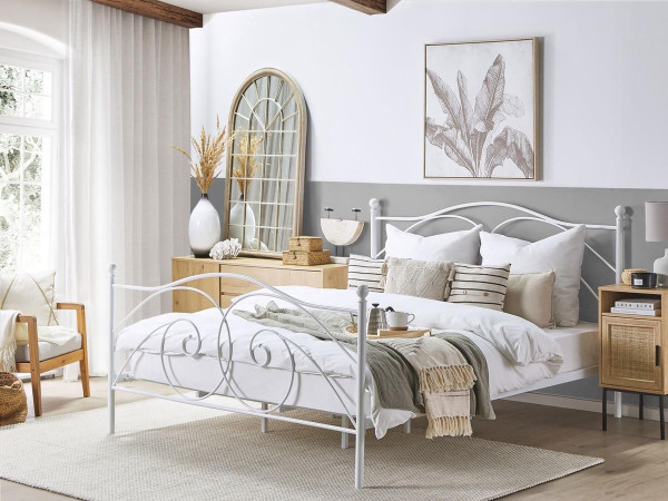 Designer Metall Bett Dublin weiss 140/ 160 / 180 x 200 cm mit Lattenrost Lattenrahmen massives Metallbett günstig