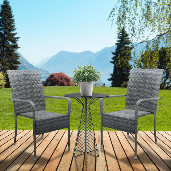 Designer Gartenstühle York grau 2 / 4 / 6 oder 8 Stühle aus Stahl Rattan Sessel Balkonstühle Gartenmöbel Gartenstuhl stabil Terrasse Garten Balkon