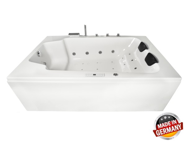 XXL Whirlpool Luxus Badewanne Cesar 190x120 cm RECHTS mit 16 oder 28 Massage Düsen + LED + optional Heizung + Ozon wählbar