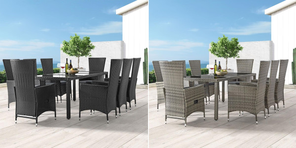 Rattan garden furniture set Rom black or gray seating group with 8 x chairs + garden table 190 cm cheap for garden terrace balcony