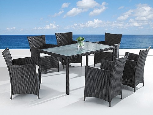 Rattan Gartenmöbel Set "Isa" Tisch mit 6 / 8 x Stuhl Gartentisch 160 / 220 cm Rattanmöbel dunkelbraun für Garten Balkon Terrasse
