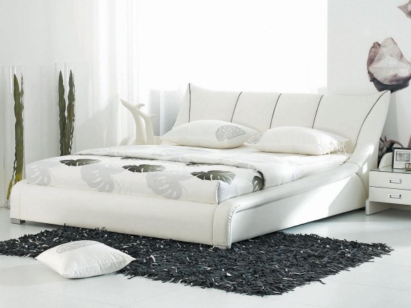 Designer ECHTLEDER Bett Leder Polsterbett Royal Echt Lederbett weiss mit Lattenrost optional LED Beleuchtung