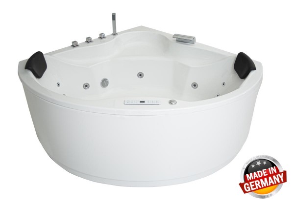 Whirlpool Luxus Badewanne Verona 135x135 cm rund mit 13 oder 21 Massage Düsen + LED + optional Heizung + Ozon wählbar