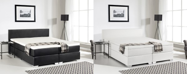 Leder Boxspring Bett Miami Boxspringbett schwarz weiss Mit Matratze opt. Visco Matratzenauflage 140 / 160 / 180 x 200 cm