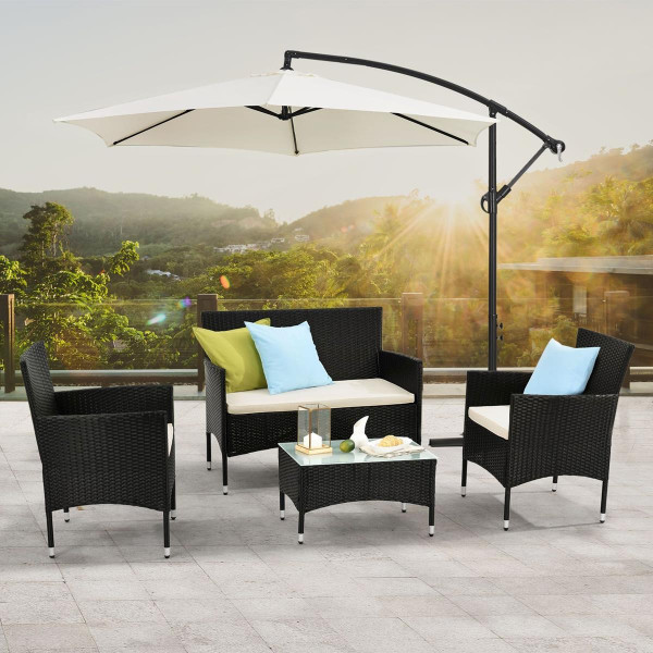 Rattan garden furniture set Florence black seating group rattan lounge for garden terrace balcony 4 persons