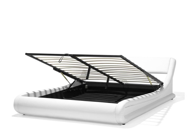 Designer Lederbett "Alicante" weiss mit BETTKASTEN + Lattenrost Polsterbett aus Kunstleder günstig