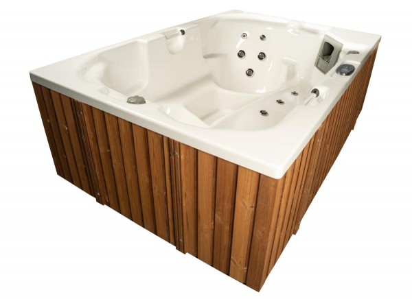 Outdoor Whirlpool Hot Tub Spa Monaco MADE IN GERMANY 210x140 cm weiss + hellbraun mit 24 Massage Düsen Heizung Ozon für 3 Personen