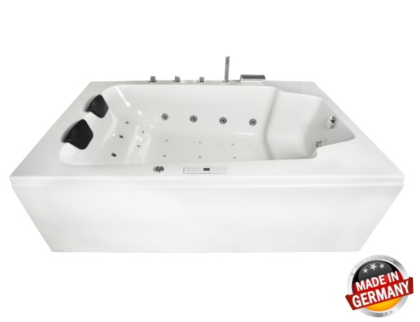 XXL Whirlpool Luxus Badewanne Cesar 190x120 cm LINKS mit 16 oder 28 Massage Düsen + LED + optional Heizung + Ozon wählbar