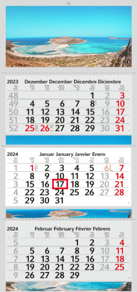 3 month calendar 2024 motif Photo calendar Dream beach Balos without advertising Wall Multi-block calendar