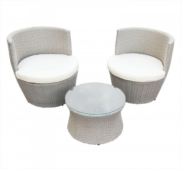 Rattan Gartenmöbel Set Cari Sessel inkl. Tisch Rattanmöbel für Garten Terrasse Balkon Sitzgarnitur hellbraun / weiss Rattanset