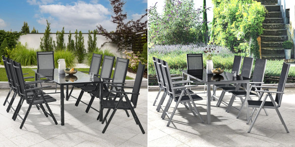 Aluminum garden furniture set Monaco seating group dark gray or silver table with 8 chairs for 8 people terrace garden balcony