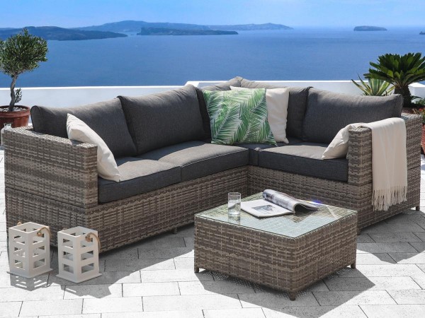 Rattan Gartenmöbel Set "Amazonas" Sitzgruppe Rattanlounge für Garten Terrasse Balkon Couch Rattanmöbel grau