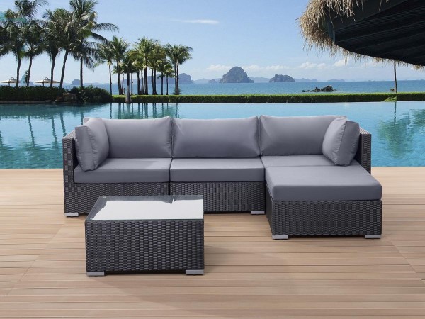 Rattan Gartenmöbel Set "Sun" Sitzgruppe Rattanlounge für Garten Terrasse Balkon Couch Rattanmöbel schwarz
