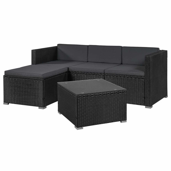 Rattan Gartenmöbel Set Palermo schwarz + grau Sitzgruppe Rattanlounge für Garten Terrasse Balkon Couch Rattanmöbel